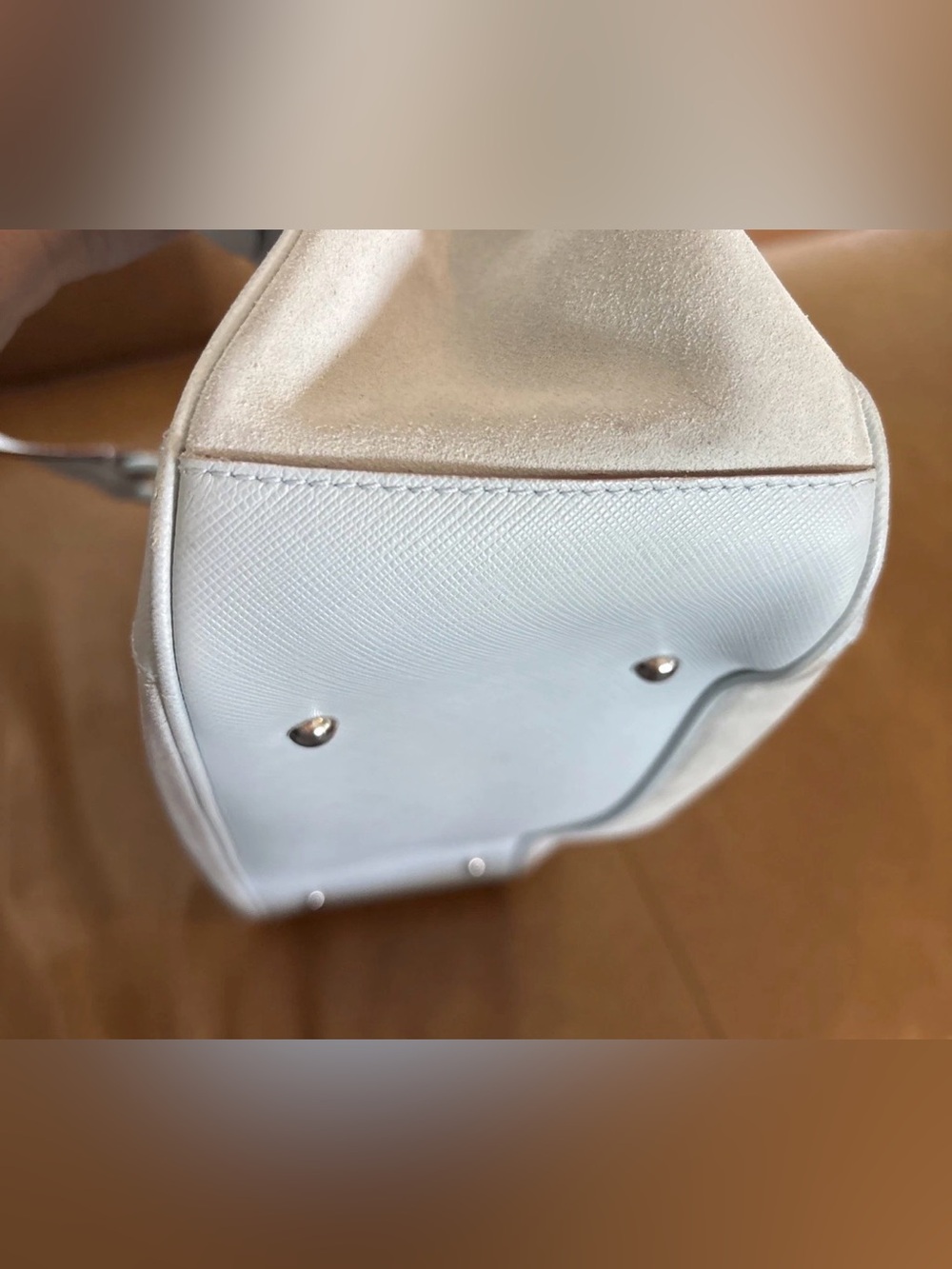 Salvatore Ferragamo Gancini Baguette Light Blue Suede & Saffiano Leather  RARE - Picture 9 of 15